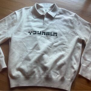 YoungLA Cream Polo cotton Sweater with Black embroidery large